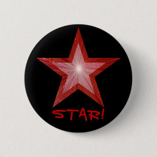 Rode Star 'STAR!'-knoopbadge zwart Ronde Button 5,7 Cm