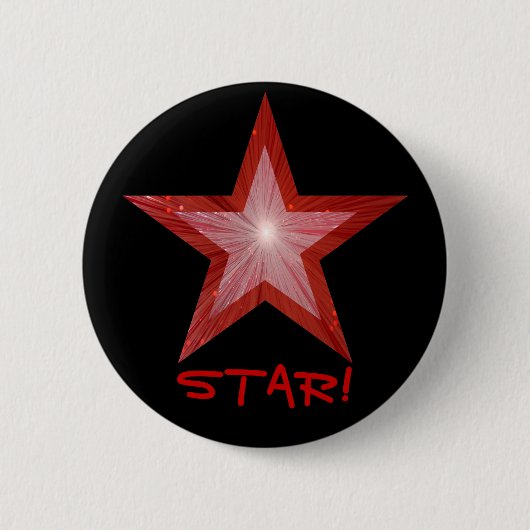 Rode Star 'STAR!'-knoopbadge zwart Ronde Button 5,7 Cm (Voorkant)