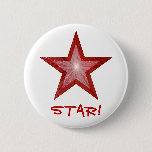 Rode Star 'STAR'-toets wit Ronde Button 5,7 Cm (Voorkant)