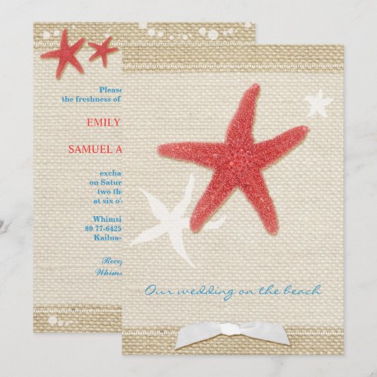 Rode Starfish Rustic Beach Wedding Kaart (Voorkant / Achterkant)