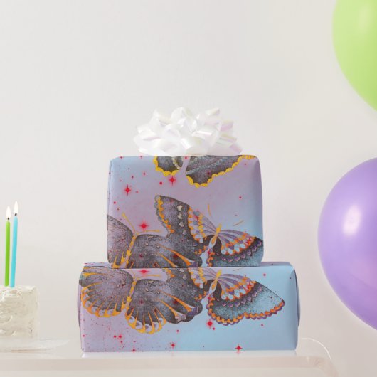RODE STARS EN JAPANSE BUTTERFLIES, VAN Wrapppapier Cadeaupapier (Feestgeschenken)