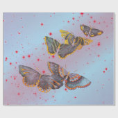RODE STARS EN JAPANSE BUTTERFLIES, VAN Wrapppapier Cadeaupapier (Vlak)