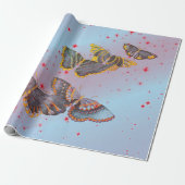 RODE STARS EN JAPANSE BUTTERFLIES, VAN Wrapppapier Cadeaupapier (Uitgerold)
