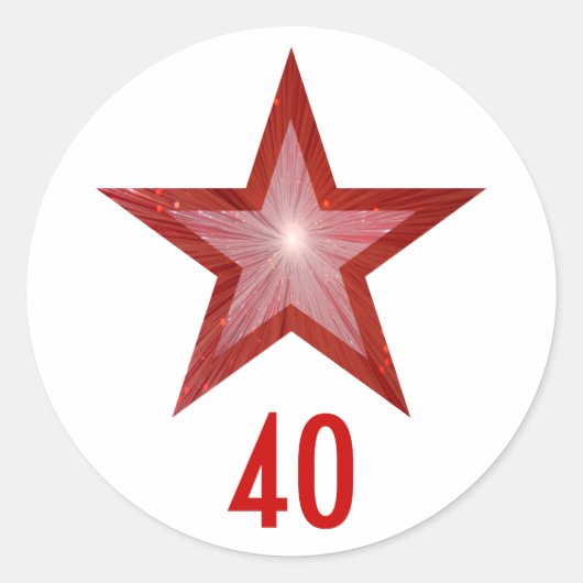 Rode Ster "40" ronde sticker wit (Voorkant)