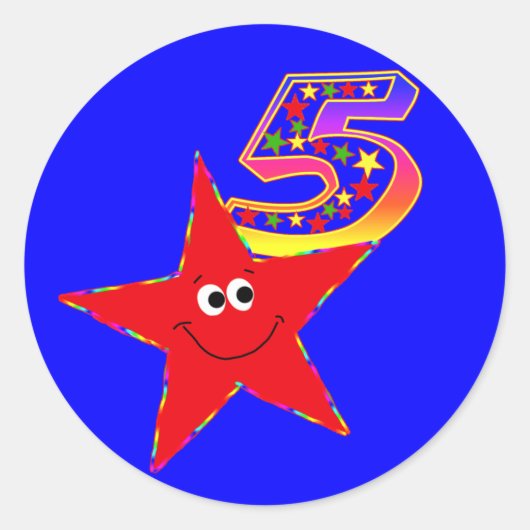 Rode Ster 5e Verjaardagsfeestje Stickers (Voorkant)