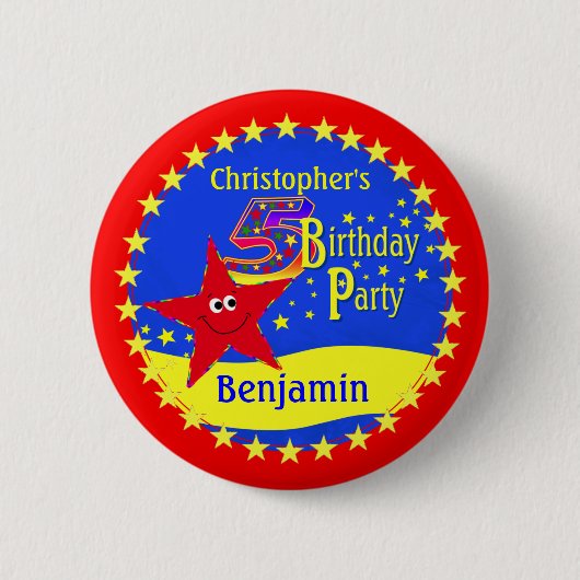 Rode Ster 5e Verjaardagsfeestnaam Button (Voorkant)