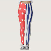 Rode Ster Blauwe Strepen Leuke Zomerse Leggings (Voorkant)