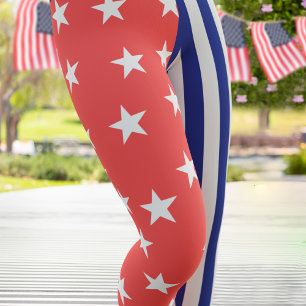 Rode Ster Blauwe Strepen Leuke Zomerse Leggings