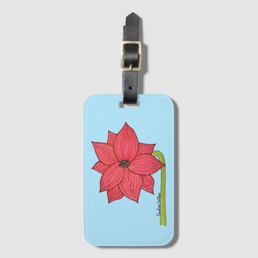 Rode ster bloem met blauwe achtergrond bagagelabel (Voorkant (verticaal))
