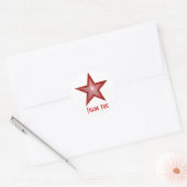 Rode ster "Dank u", ronde sticker wit (Envelop)