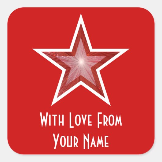 Rode ster "met liefde van" vierkant rood vierkante sticker (Voorkant)