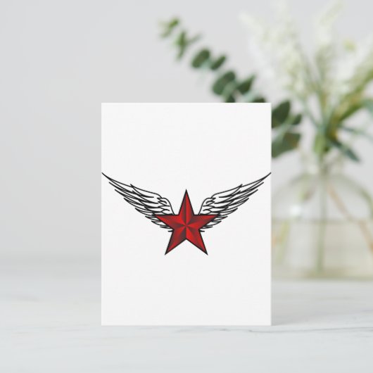 rode ster met vleugels briefkaart (Staand voorkant)
