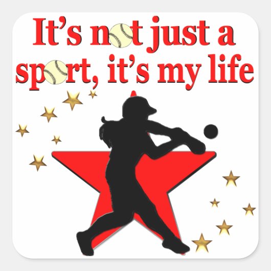 RODE STER SOFTBALL IS MIJN LEVENSONTWERP VIERKANTE STICKER (Voorkant)