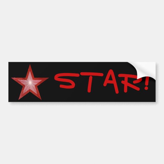 Rode ster 'STAR!' bumpersticker zwart (Voorkant)