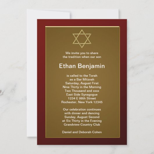 Rode Ster van David Bar Mitzvah Kaart (Voorkant)