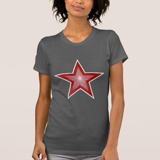 Rode ster Witte dames t-shirt grijs (Voorkant)