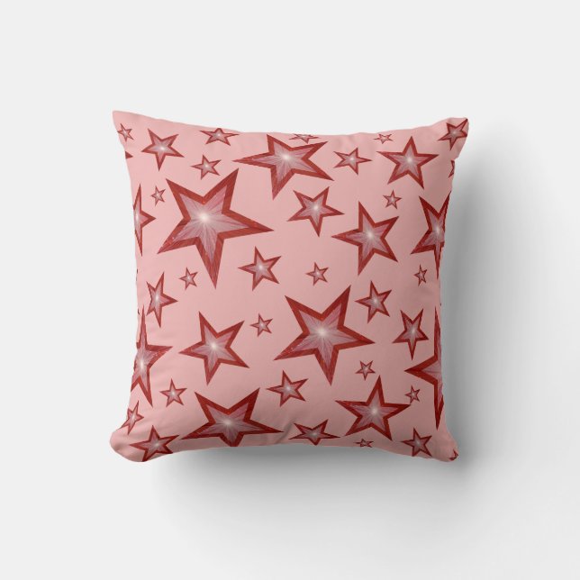 Rode sterren, bedrukt met kussen, vierkant roze kussen (Voorkant)