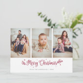 Rode sterren Calligrafie Kerstmis 3 Fotokaarten Feestdagenkaart (Staand voorkant)