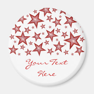 Rode sterren "Jouw tekst"-koelkast magneet wit