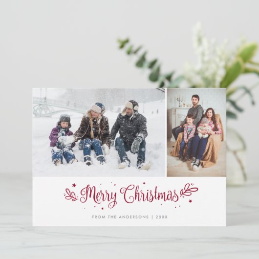 Rode sterren Kerstfotokaarten voor kalligrafie Feestdagenkaart (Staand voorkant)