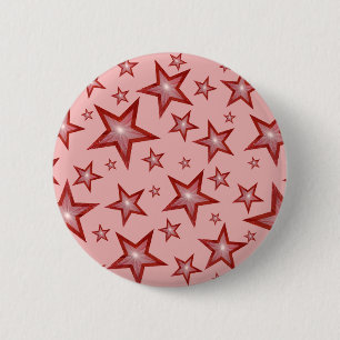 Rode sterren knoopbadge roze ronde button 5,7 cm