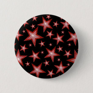 Rode sterren knoopbadge zwart ronde button 5,7 cm