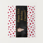 Rode sterren met bericht Foto Verjaardag wandkleed (Voorkant)