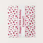 Rode sterren met bericht van geboorte wandkleed (Voorkant)