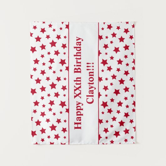 Rode sterren met bericht van geboorte wandkleed (Voorkant)