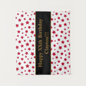 Rode sterren met bericht Verjaardag wandtapijt Wandkleed (Voorkant)