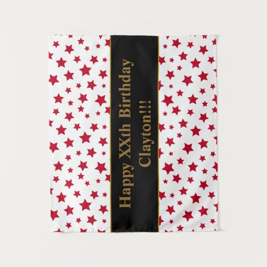 Rode sterren met bericht Verjaardag wandtapijt Wandkleed (Voorkant)