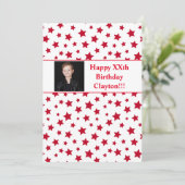 Rode sterren met berichtfoto van Birthday Party Kaart (Staand voorkant)