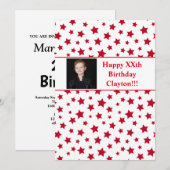 Rode sterren met berichtfoto van Birthday Party Kaart (Voorkant / Achterkant)
