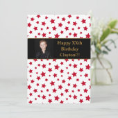 Rode sterren met berichtfoto van Birthday Party Kaart (Staand voorkant)