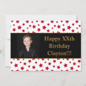 Rode sterren met berichtfoto van Birthday Party Kaart (Voorkant)