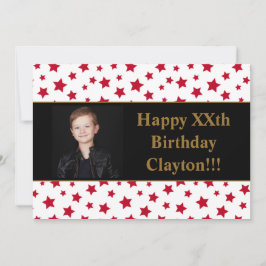 Rode sterren met berichtfoto van Birthday Party Kaart