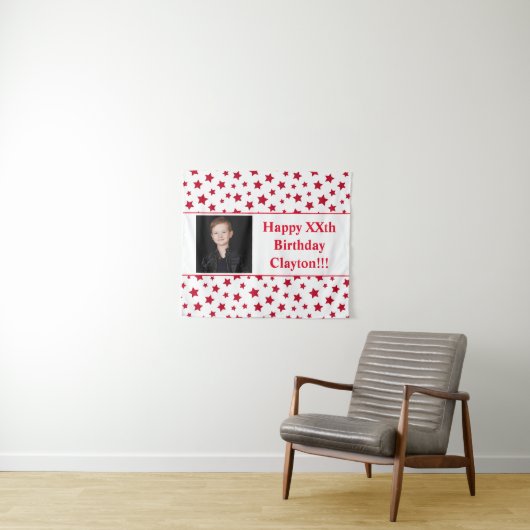 Rode sterren met berichtfoto van de geboorte wandkleed (In Situ (horizontaal))