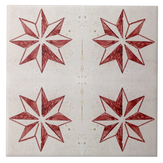 Rode sterren Moderne Portugese azulejos Tegel Tegeltje (Voorkant)