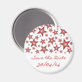 Rode sterren "Save the Date" fridge magnet wit (Voorkant / Achterkant)