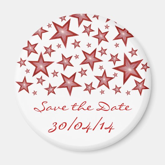 Rode sterren "Save the Date" fridge magnet wit (Voorkant)