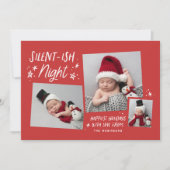 Rode sterren Stille Nacht 3 Foto Collage Baby Feestdagenkaart (Voorkant)