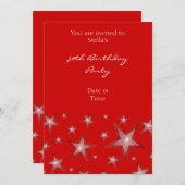 Rode sterren uitnodiging verticaal rood (Voorkant / Achterkant)