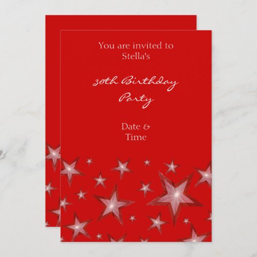 Rode sterren uitnodiging verticaal rood (Voorkant / Achterkant)