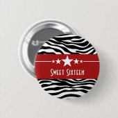 Rode sterren Zebra Print Sweet 16 Button (Voorkant /achterkant)