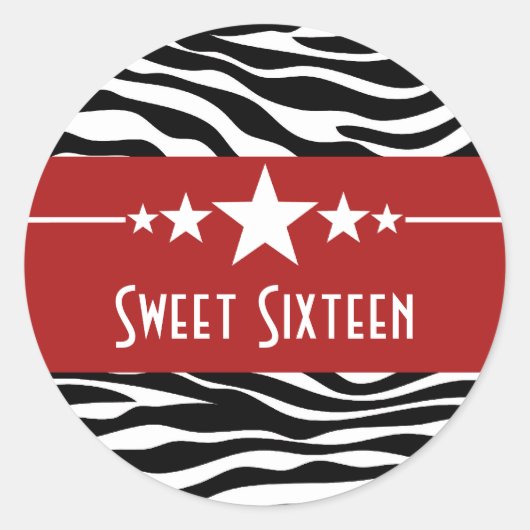 Rode sterren Zebra Print Sweet 16 Sticker (Voorkant)