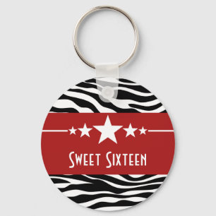 Rode sterren zebraprint Sweet 16-sleutelhanger Sleutelhanger