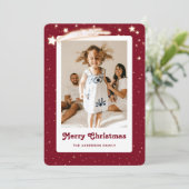 Rode Sterrenfoto Vrolijk Kerstfeest Kaart (Staand voorkant)