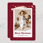 Rode Sterrenfoto Vrolijk Kerstfeest Kaart (Voorkant / Achterkant)
