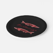 rode steurtjes zwemmen papieren bordje (Gekanteld)