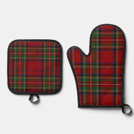 Rode Stewart Plaid Tartan voor Kerstmis Ovenwant & Pannenlap Set